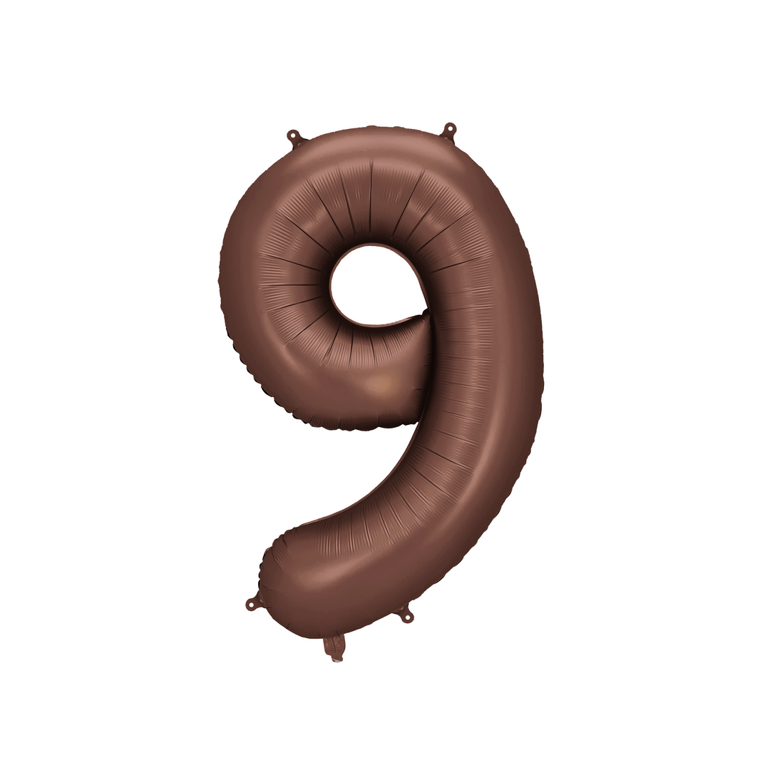 Sifferballong 9 i brun färg, 86 cm. Perfekt till fest och kalas.