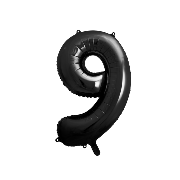 Sifferballong 9 i svart färg, 86 cm. Passar till fest och kalas.