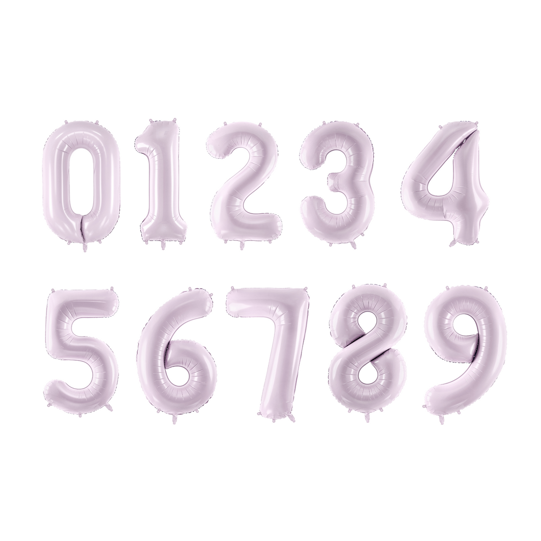 Sifferballonger 0-9 i ljuslila färg, 72 cm. Passar till födelsedagsfest och kalas.