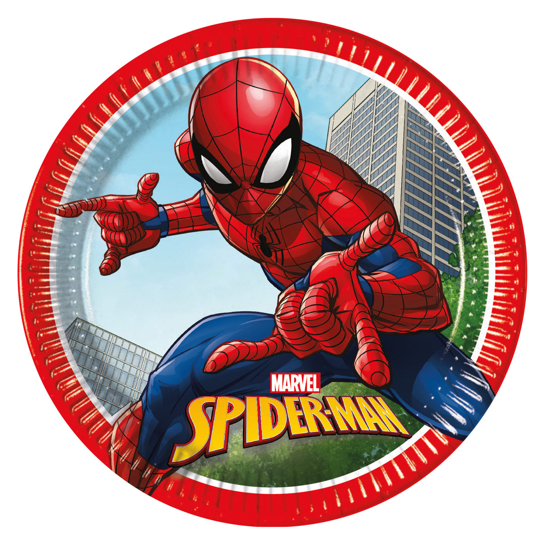 Spiderman papptallrik 8-pack med spiderman-motiv för barnkalas och superhjältekalas.