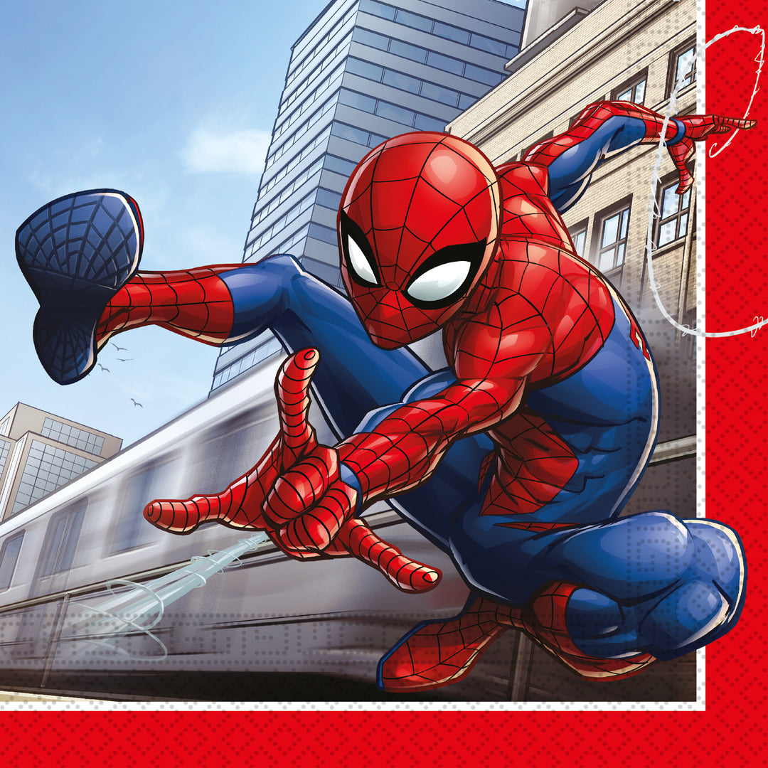 Spiderman pappservett  med spiderman-motiv för barnkalas och superhjältekalas.