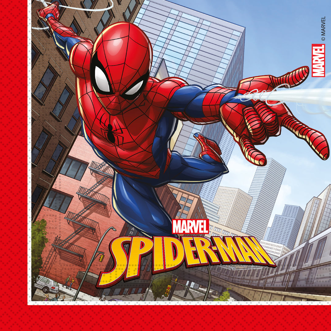 Spiderman pappersservetter  20-pack med spiderman-motiv för barnkalas och superhjältekalas.