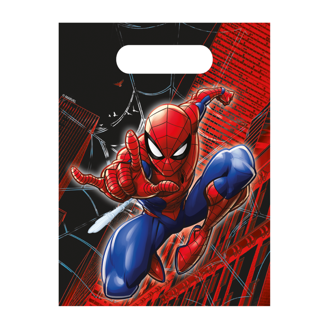 Spiderman Web kalaspåsar med Spider-Man från Marvel-serien World of Webs till barnkalas, Spiderman-kalas och fiskdamm.