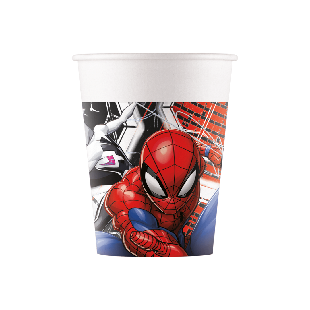 Spiderman Web pappersmuggar 200 ml med Spider-Man och spindelnät till barnkalas, Spiderman-kalas och superhjältekalas