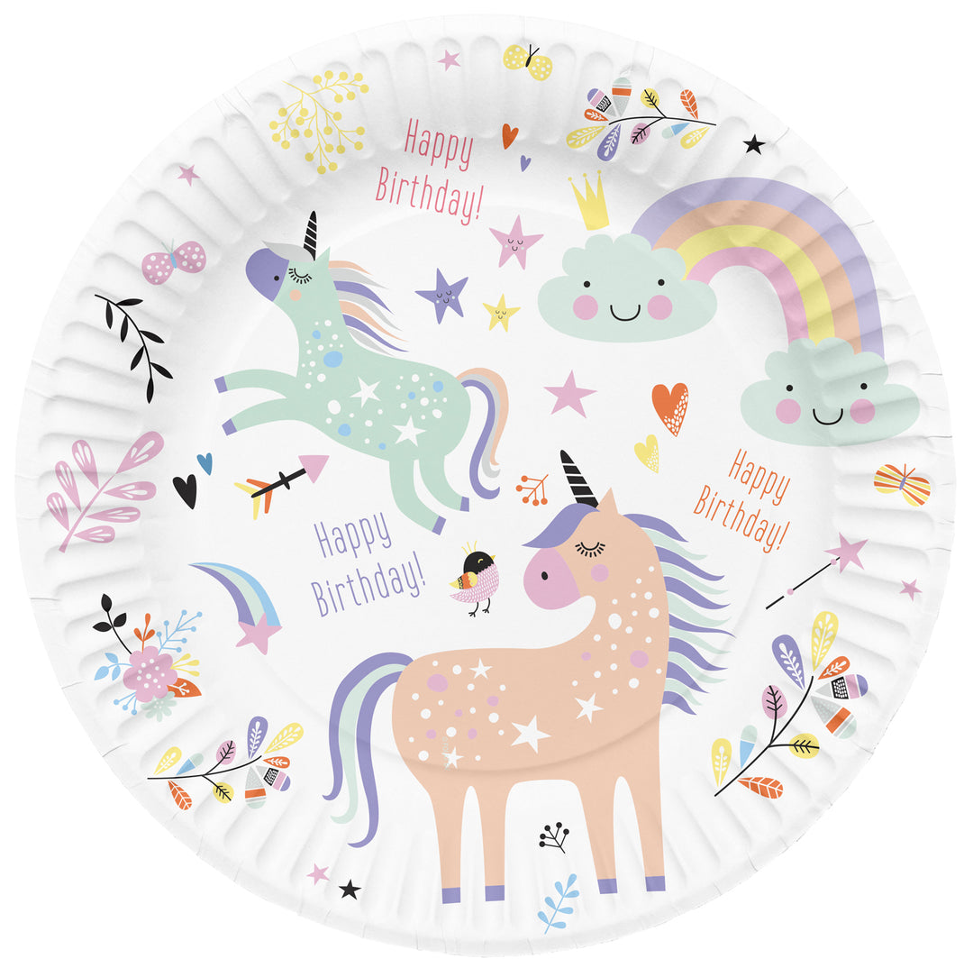 Papptallrik Unicorn-motiv 8-pack 23 cm, för barnkalas och enhörningskalas